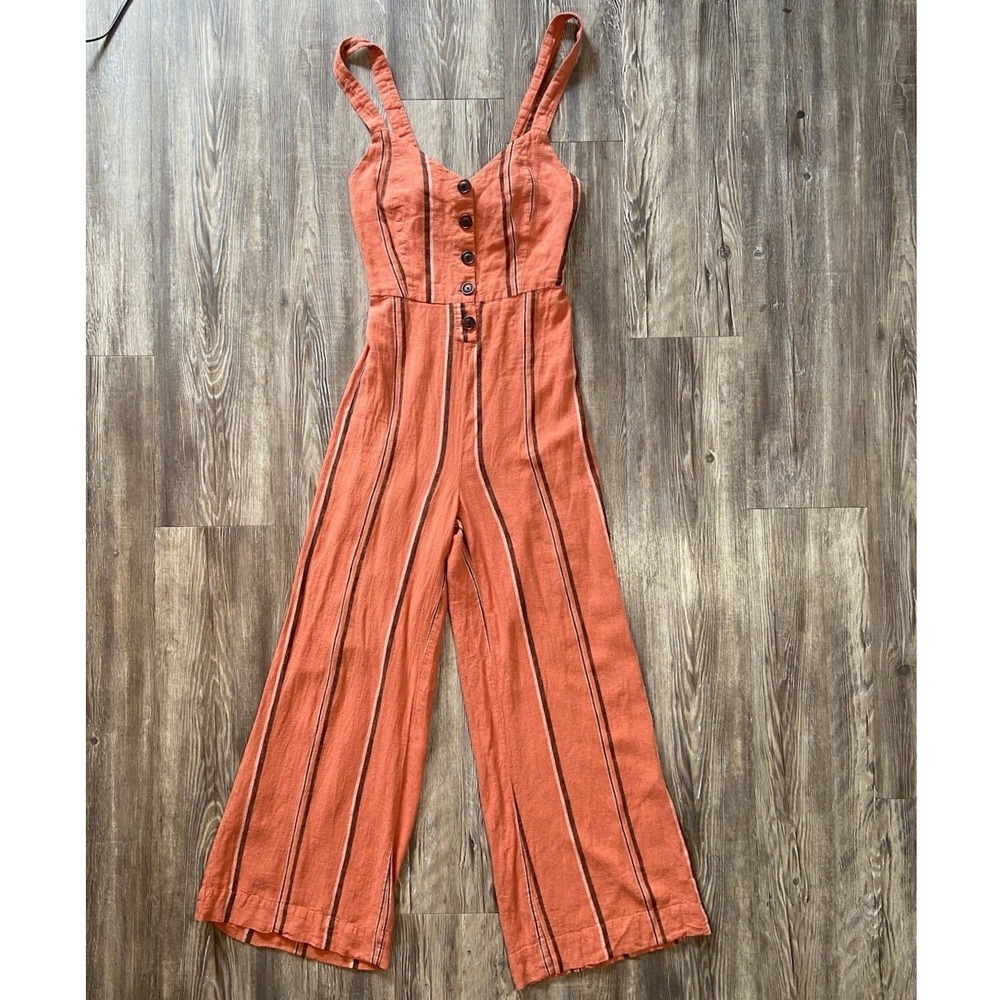 Urban Outfitters Rust Orange Striped Linen Jumpsuit